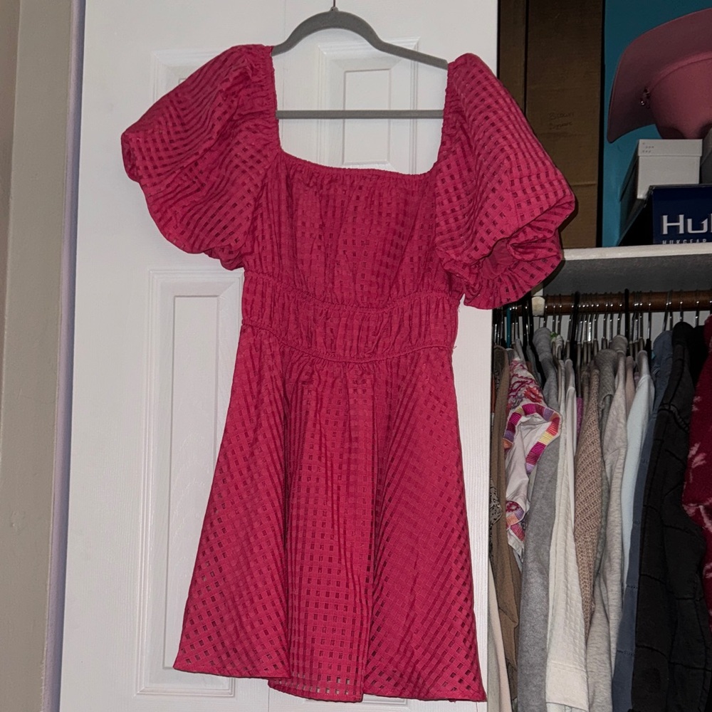 Sincerely Ours Pink Puff-Sleeve A-Line Dress